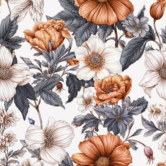 Seamless spring floral pattern, textile fabric design. Generative ai