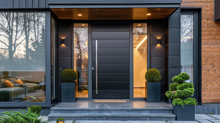 Fototapeta na wymiar Aluminium panel doors, house door design 