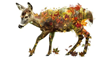 Whimsical Deer Composed of Autumn Foliage Capturing the Cyclical Nature of Life