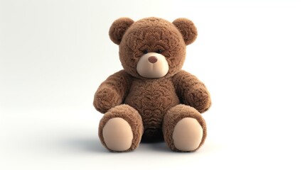 This is a 3D rendering of a cute and cuddly teddy bear. The bear is brown and has a soft, fluffy coat.