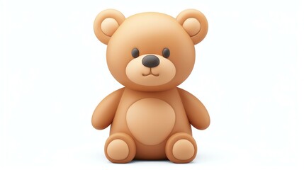 3D rendering of a cute and cuddly teddy bear. The bear is sitting on a white background and looking at the camera with a friendly expression.