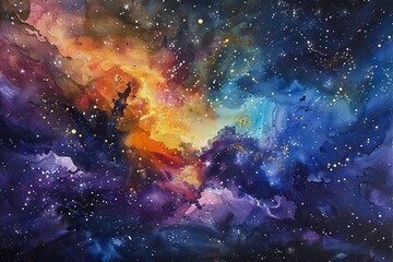 majestic universe with glittering stars and colorful nebulae oil painting - obrazy, fototapety, plakaty