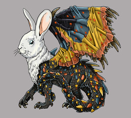 Animal muntant: Dragon with the hare's head. Fantasy creature.	