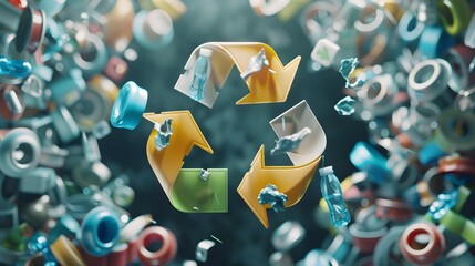 Diverse Recycling Symbols and 3D Recycle Logo Interactive Render Highlighting Environmental Sustainability