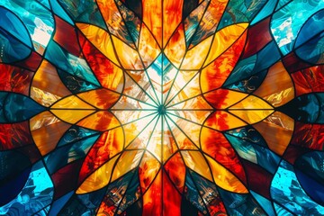 mesmerizing stained glass window with vibrant abstract patterns digital background - obrazy, fototapety, plakaty