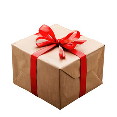 Obraz premium Close-up of brown gift box with red ribbon