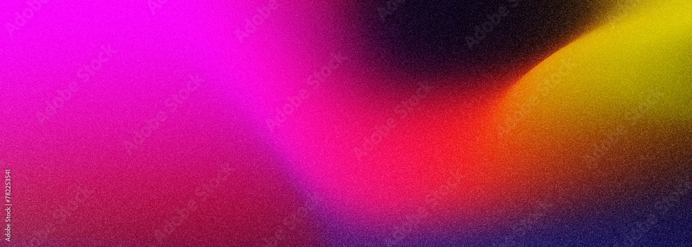 Poster Pink and yellow grainy gradient abstract background. Wide colorful banner with grunge noise texture. Blurred soft blend color gradient minimalist background. High quality illustration