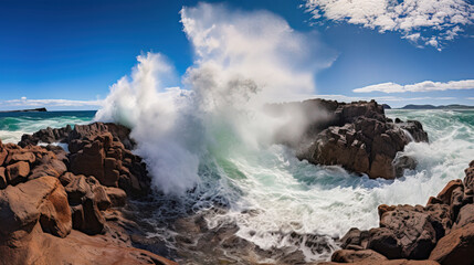 waves on the rocks.