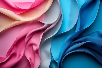Minimalist pastel-colored background with a spacious center for customizable content or branding. Close up of Petal, Textile in Pink, Aqua, Magenta on Electric blue background
