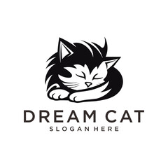 Sleeping cat, animal logo vector illustration