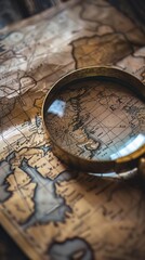 A magnifying glass focused on a historical map, revealing the fine details and fostering a closer look at history