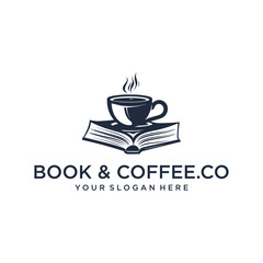 Coffee book, cafe and restaurant logo vector illustration