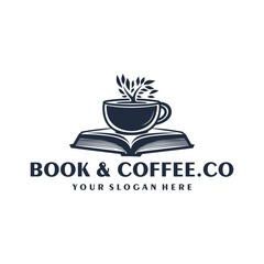 Coffee book, cafe and restaurant logo vector illustration