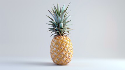 A delicious-looking pineapple isolated on a white background. The pineapple has a golden yellow...