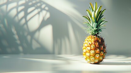 3D rendering of a pineapple on a white background. The pineapple is in focus and has a realistic...