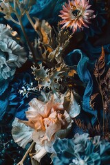 Cobalt and tawny, a striking pair, offering a visual of deep ocean mysteries and earthy, autumnal whispers - obrazy, fototapety, plakaty