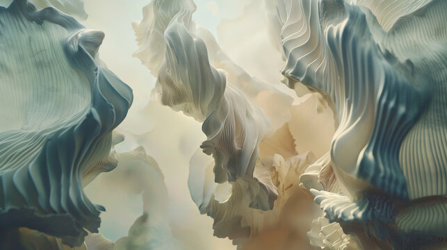 In the abstract expanse of the background, an array of 3D objects materializes, each imbued with its own unique geometry and form, AI generated