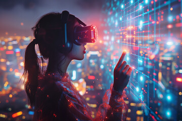 A Girl in VR World, Hologram world, VR Headset - Generative AI