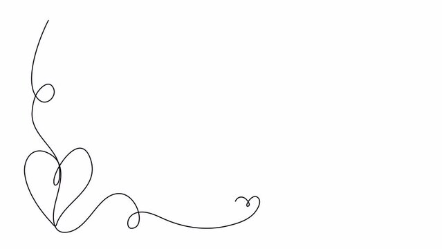 Romanic floral corner frame, one line drawing animation. Video clip with alpha channel.