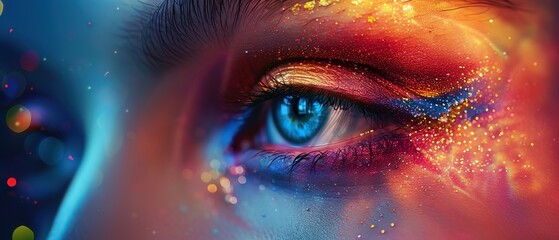 Vision spectrum, a radiant eye with colorful lashes for futuristic beauty ads - obrazy, fototapety, plakaty