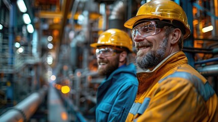 A man in safety vest stands in front of a large industrial plant