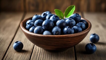  Fresh blueberries in a wooden bowl ready for a healthy snack