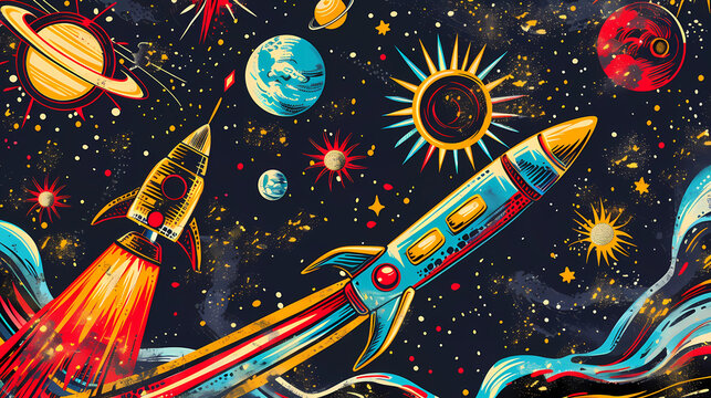 Colorful Illustration of Space Travel
