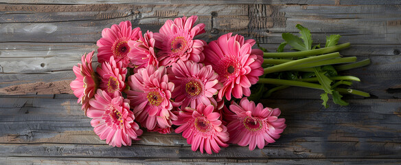 Fresh gerbera flowers on wooden a flower on a wooden background with a green stem.AI Generative
