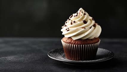  Deliciously indulgent chocolate cupcake with a generous swirl of whipped cream and chocolate shavings