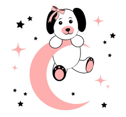 Cute Dog on a pink moon.