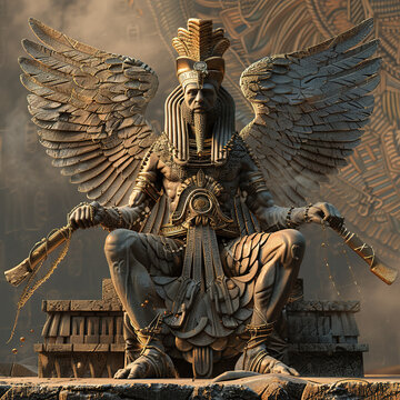 Ancient Anunnaki God Statue 3D Render Illustration