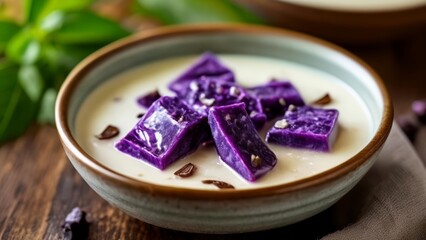  Delicious purple dessert with creamy topping