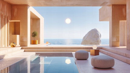 Luxury Villa with Pool Under Blue Sky, Modern Architecture and Vacation Resort, Exclusive Summer Retreat