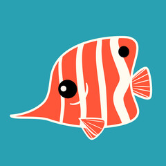 Cute hand drawn cartoon character red fish vector illustration isolated on blue background