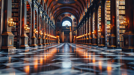 Majestic Cathedral Interior, Historical Architecture and Religious Heritage, Illuminated Arches and Columns - obrazy, fototapety, plakaty