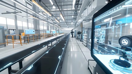 Futuristic Virtual Reality Simulation of a Highly Automated PCB Assembly Line in a Cutting-Edge Electronics Manufacturing Facility