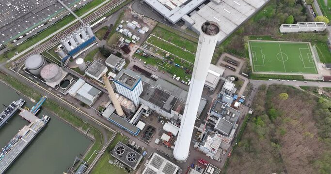 Cologne Merkenich thermal power plant, central producer of district heating. commercial and industrial companies are also supplied with heat, process steam and deionate. Aerial drone view of the
