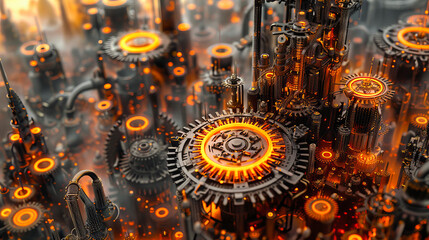 Mechanical and Metallic Concept, Industrial Gears and Machinery, Symbol of Teamwork and Engineering