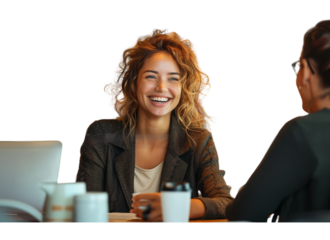 woman with a laptop in office meeting ,PNG image 