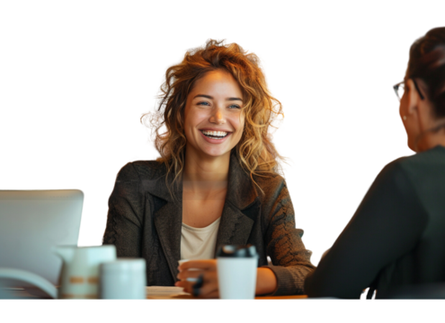woman with a laptop in office meeting ,PNG image  - Powered by Adobe