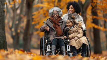 Fototapeta premium A woman in a wheelchair is smiling at a young girl