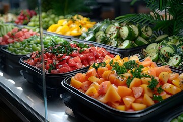 Fresh and Vibrant Buffet Selection. Concept Buffet Catering, Fresh Ingredients, Vibrant Presentation