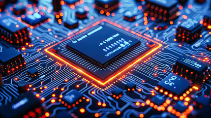 Microprocessor Power, Close-Up of a CPU within an Advanced Circuit Board, Symbol of Modern Digital Intelligence - obrazy, fototapety, plakaty