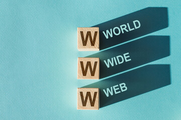 Three Wooden Blocks Spelling World Wide Web. WWW