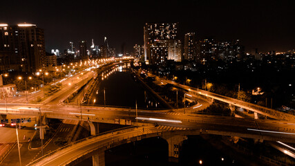 Fototapeta na wymiar high view of bridge in ho chi minh city vietnam with beautiful light 
