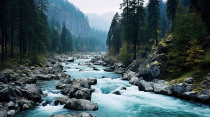 mountain river in the forest. - obrazy, fototapety, plakaty