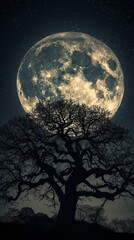 Fototapeta na wymiar Giant full moon behind silhouette of a tree