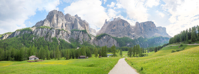 walkway from Colfosco to Pisciadu Waterfall, Dolomite Alps, south tyrol - obrazy, fototapety, plakaty
