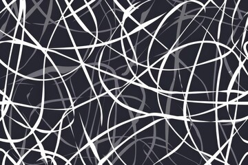 seamless dark pattern with white tangled lines abstract vector background