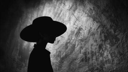 Silhouette of a woman wearing a wide-brimmed hat